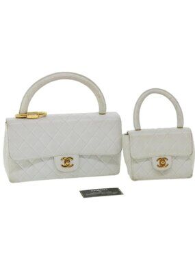 CHANEL Matelasse Pair Shoulder Bag Lamb Skin White CC